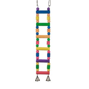 Rainbow Wooden Bird Ladder Parrot Toy with Bells