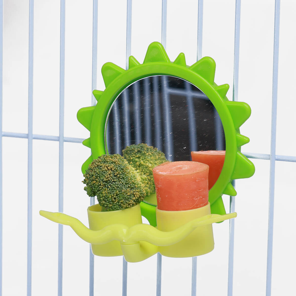 Sunflower Fruit Cups Twin Holder with Mirror Parakeet Toy