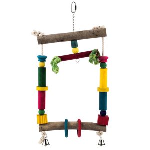 Swinging Activity Natural Parrot Toy with Bells